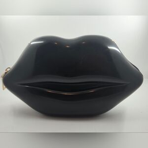 Black Lip-Shaped Clutch Bag